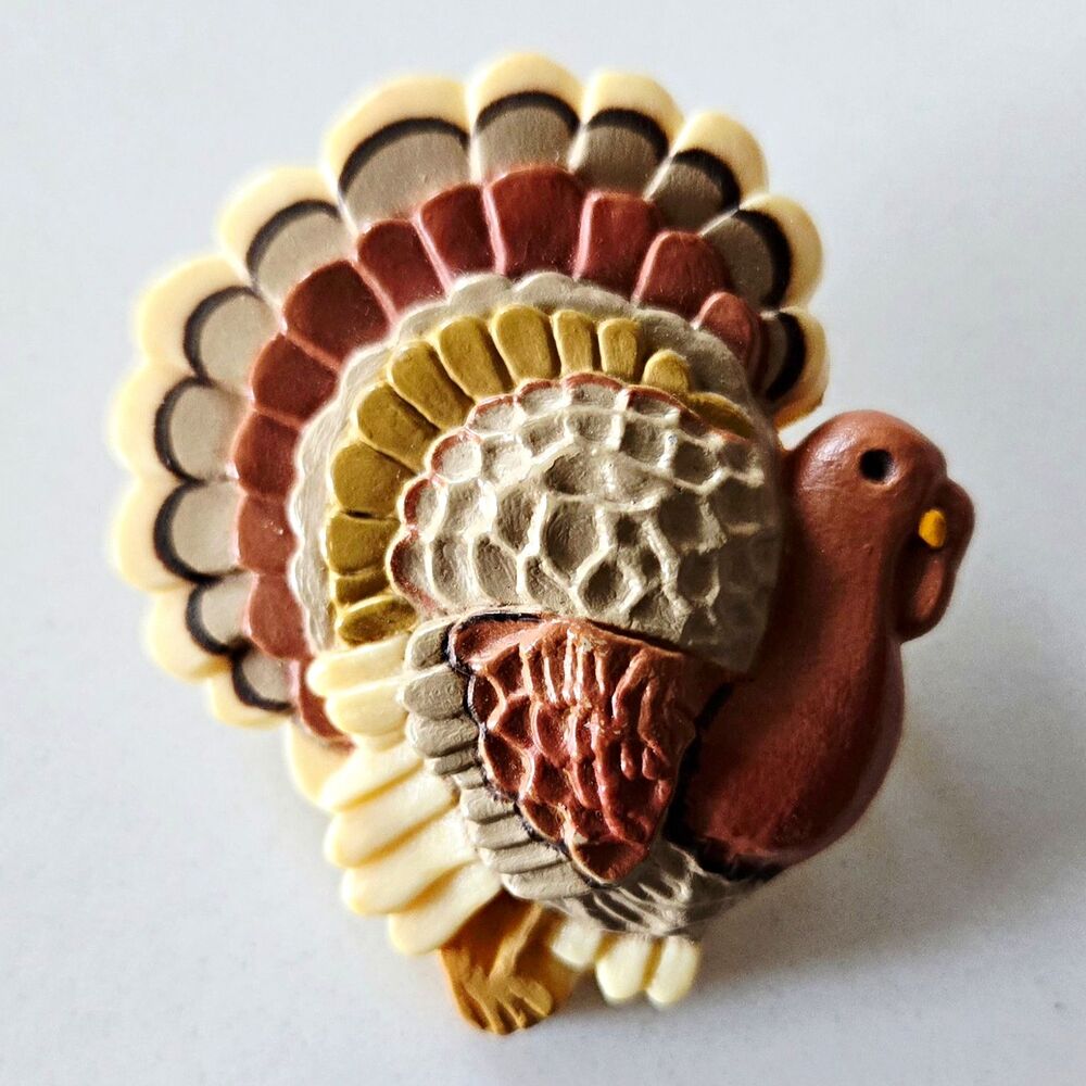 Vintage Hallmark Thanksgiving Turkey Pin Brooch 1980s Plastic Retro Fall Holiday